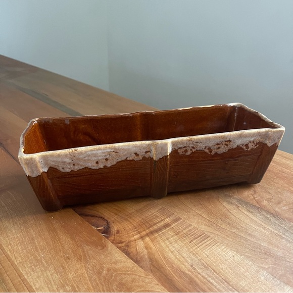 Vintage Large Rare 12" Brush McCoy Two Tone Brown Drip Square Planter J3-12 - Picture 9 of 9